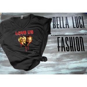 Love us Chucky and Tiffany vneck tshirt